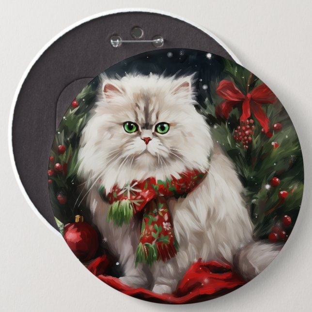 Persian Cat in Snow Christmas 6 Cm Round Badge (Front & Back)