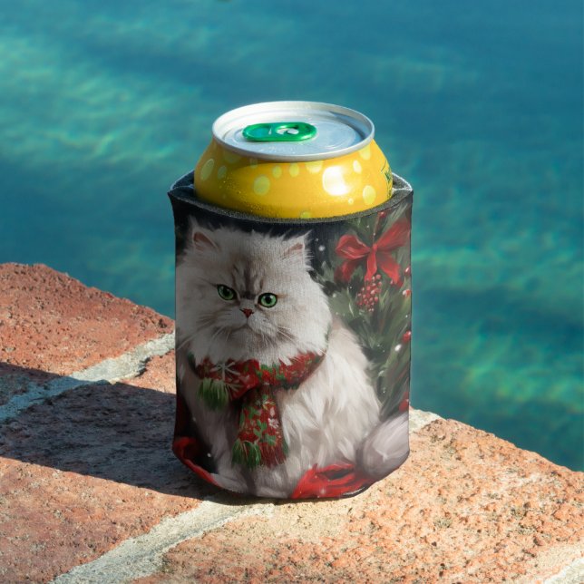 Persian Cat in Snow Christmas Can Cooler (In Situ Pool)