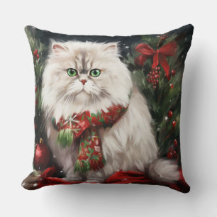 Persian Cat in Snow Christmas Cushion