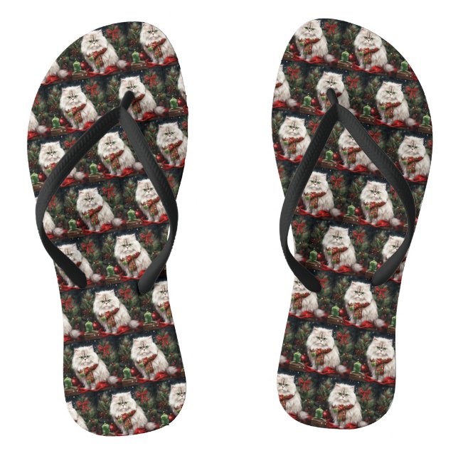 Persian Cat in Snow Christmas Flip Flops (Footbed)