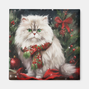 Persian Cat in Snow Christmas Magnet