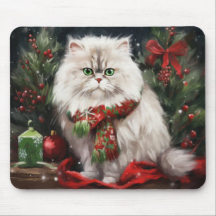 Persian Cat in Snow Christmas Mouse Mat