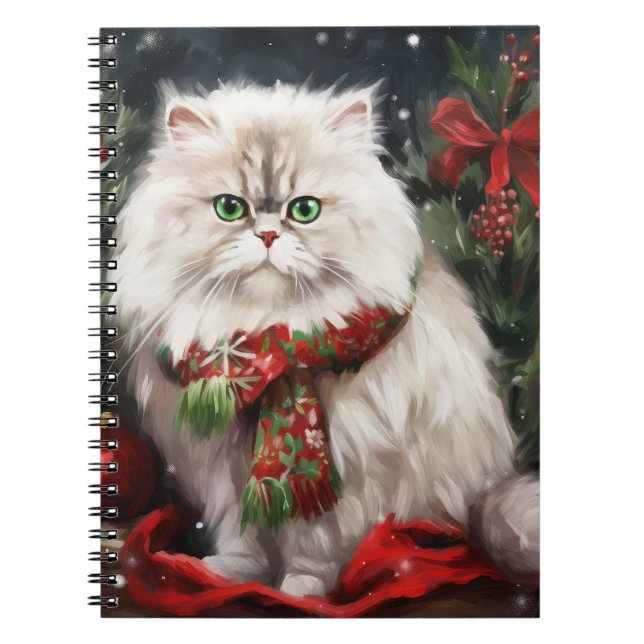 Persian Cat in Snow Christmas Notebook (Front)