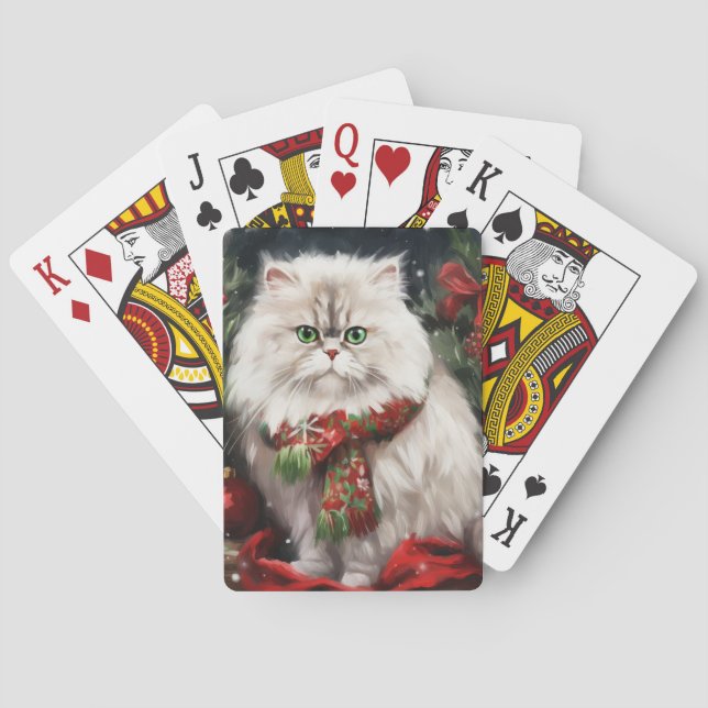 Persian Cat in Snow Christmas Playing Cards (Back)