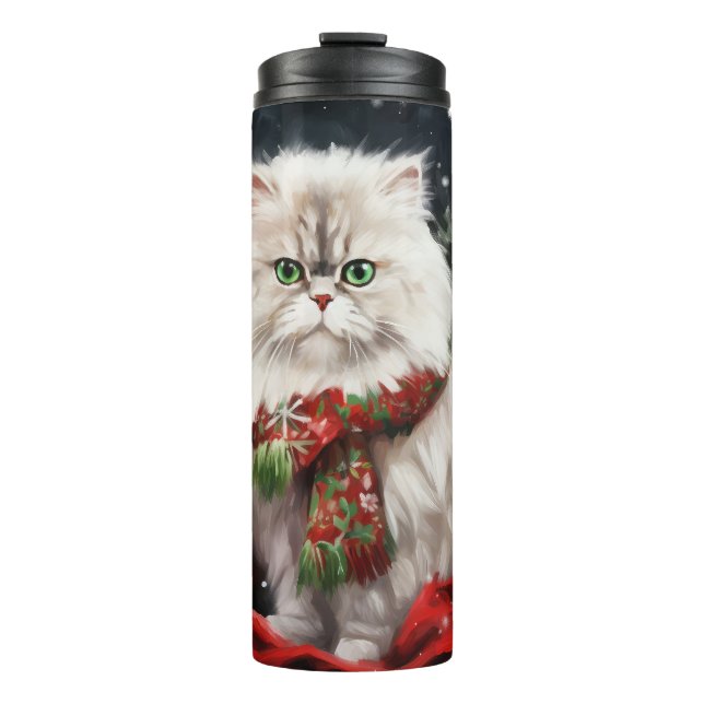 Persian Cat in Snow Christmas Thermal Tumbler (Front)