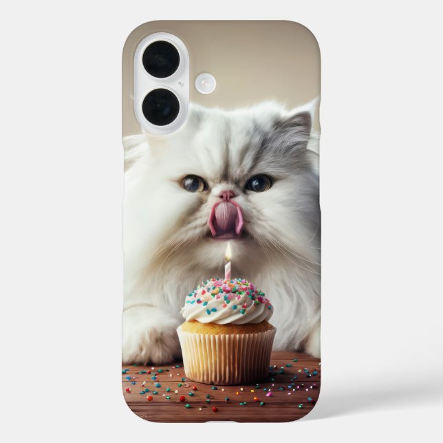Persian Cat Licking a Birthday Cupcake Case-Mate iPhone Case (Back)
