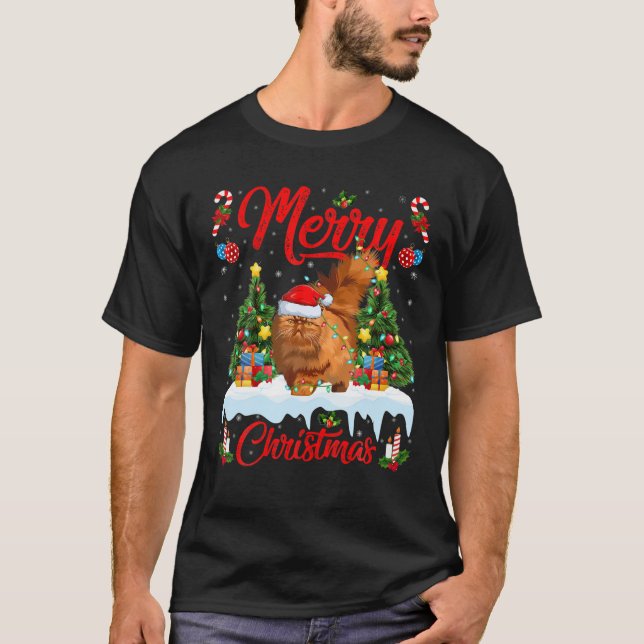 Persian Cat Lover Xmas Lighting Santa Persian Cat T-Shirt (Front)