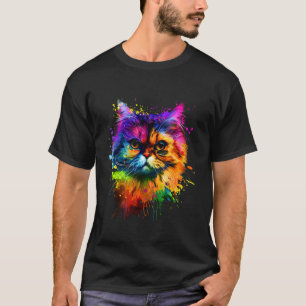 Persian Cat Lovers Vibrant Colours Paint Splash T-Shirt