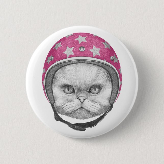 Persian Cat Motorcycle Rider 6 Cm Round Badge (Front)