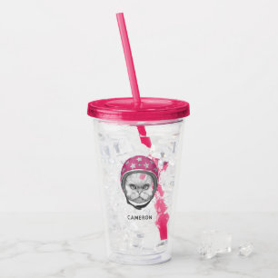 Persian Cat Motorcycle Rider   Add Your Name Acrylic Tumbler