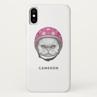 Persian Cat Motorcycle Rider | Add Your Name iPhone X Case