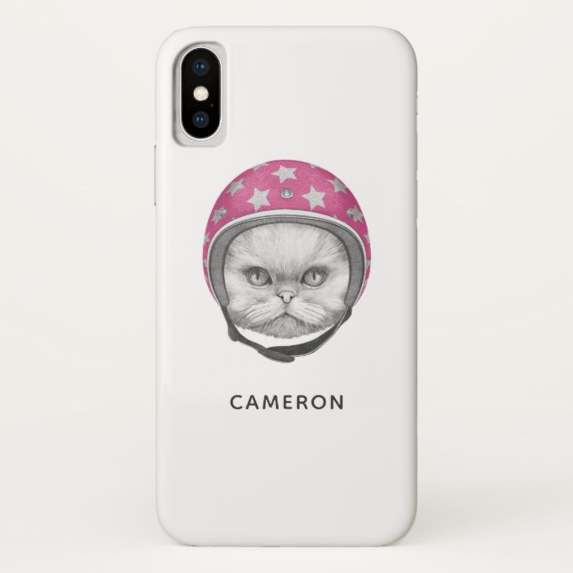 Persian Cat Motorcycle Rider | Add Your Name Case-Mate iPhone Case (Back)