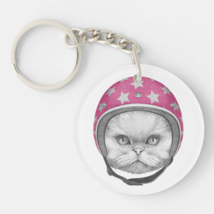 Persian Cat Motorcycle Rider Key Ring