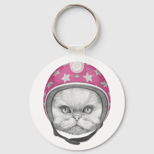 Persian Cat Motorcycle Rider Key Ring (Front)