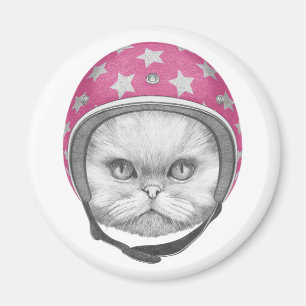 Persian Cat Motorcycle Rider Magnet