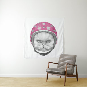 Persian Cat Motorcycle Rider Tapestry