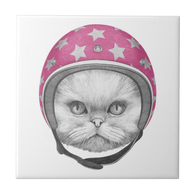 Persian Cat Motorcycle Rider Tile (Front)