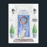 Persian Cat Moving Announcement Postcard<br><div class="desc">Announce your new address with our stylish announcement featuring a Persian cat,  blue front door,  welcome mat,  slate sign,  topiaries and a floral wreath set on a grey brick background.</div>