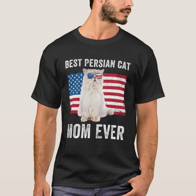 Persian Cat Mum American Flag Cat  Owner Kitty Kit T-Shirt (Front)