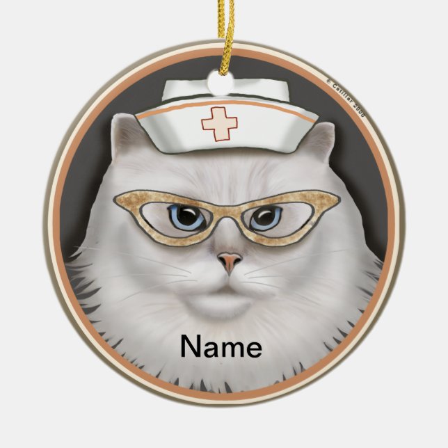 Persian cat nurse  ceramic tree decoration (Front)