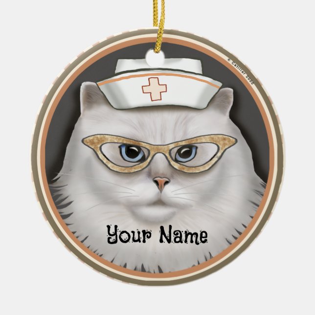 Persian Cat Nurse  Ceramic Tree Decoration (Front)