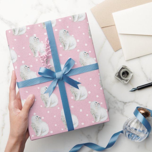 Persian Cat On Dots Wrapping Paper (Gifting)