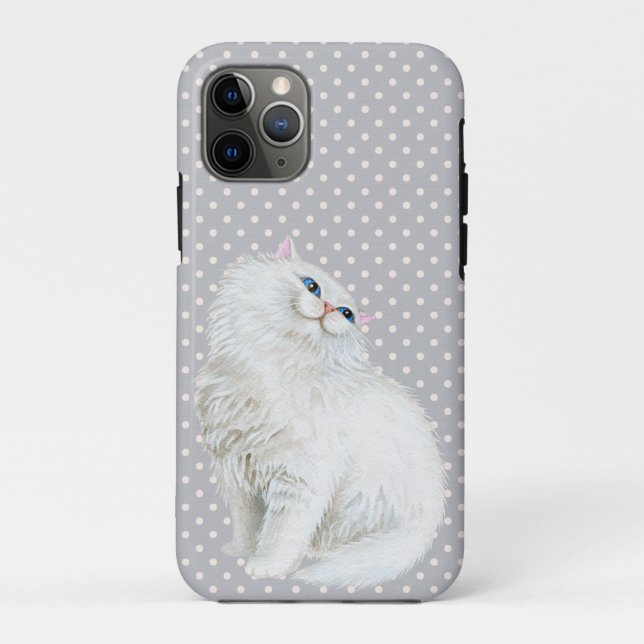 Persian cat on grey and white dots Case-Mate iPhone case (Back)