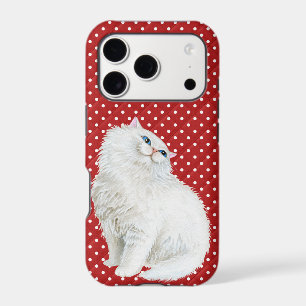 Persian cat on red and white dots