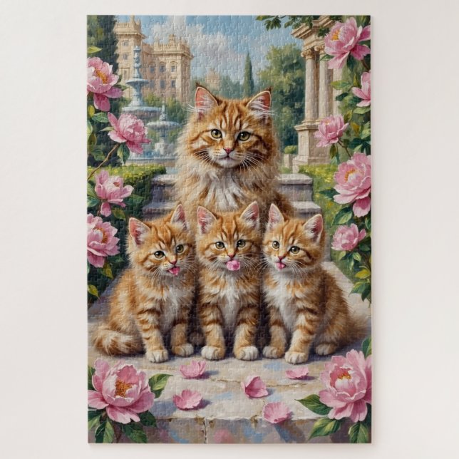 Persian Cat Peony Palace Art Jigsaw Puzzle (Vertical)