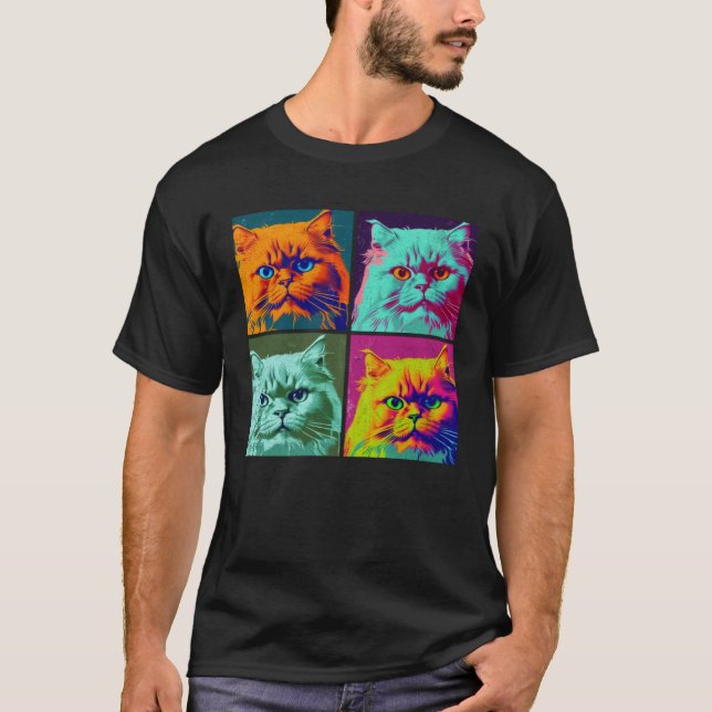 Persian Cat Pop Illustration Colorful Animal Men   T-Shirt (Front)