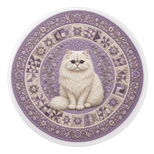 Persian Cat Quilt Ceramic Knob