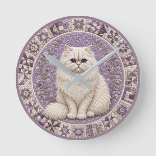 Persian Cat Quilt Round Clock