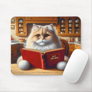 Persian Cat Reading a Book Mouse Mat