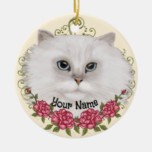 Persian Cat Roses  Ceramic Tree Decoration