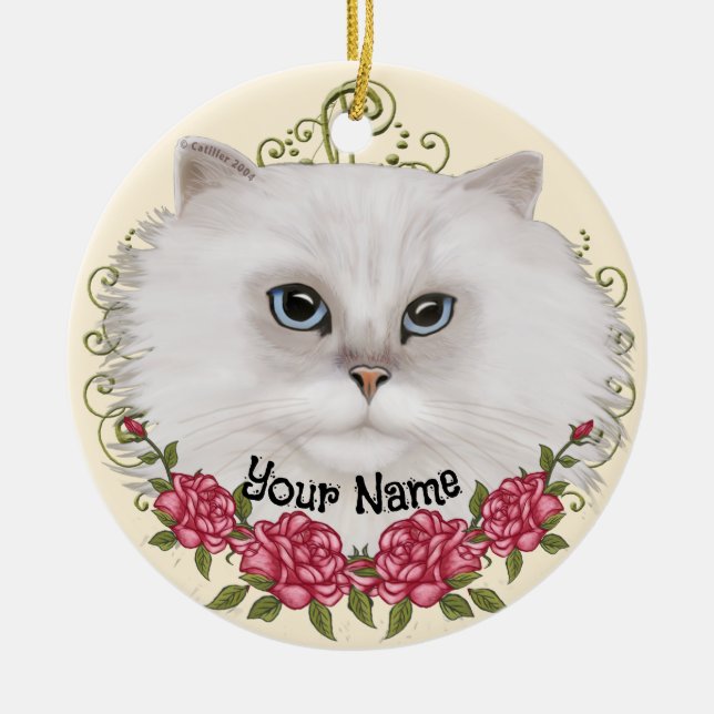 Persian Cat Roses  Ceramic Tree Decoration (Front)