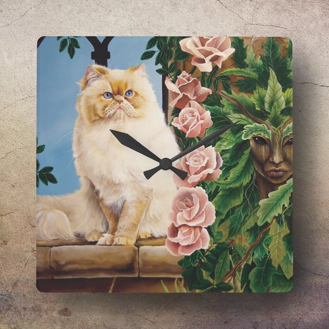  Persian Cat Roses Dryad Square Wall Clock (Creator Uploaded)