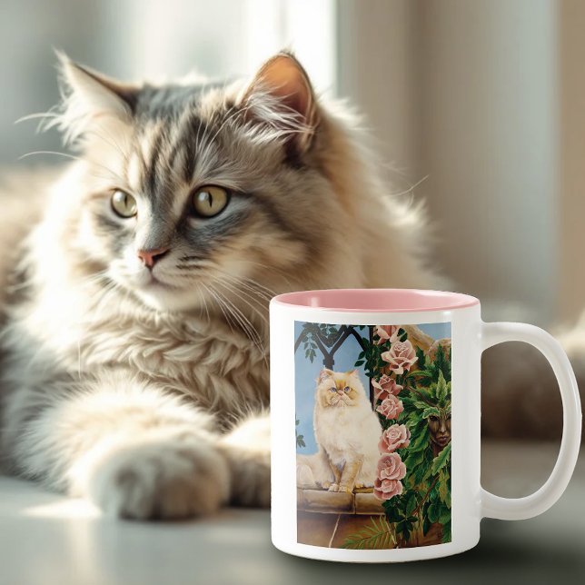 Persian Cat Roses Dryad Two-Tone Coffee Mug (Creator Uploaded)