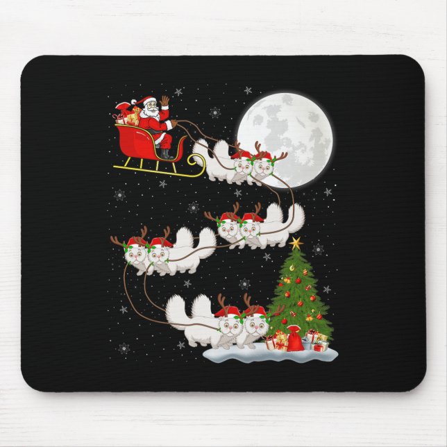 Persian Cat Santa Sleigh Flying Funny Magical Chri Mouse Mat (Front)