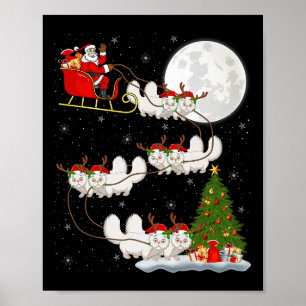 Persian Cat Santa Sleigh Flying Funny Magical Chri Poster
