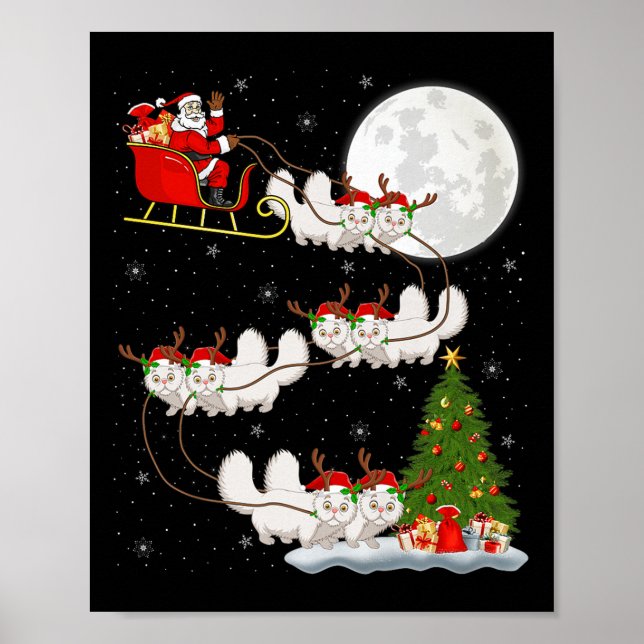 Persian Cat Santa Sleigh Flying Funny Magical Chri Poster (Front)
