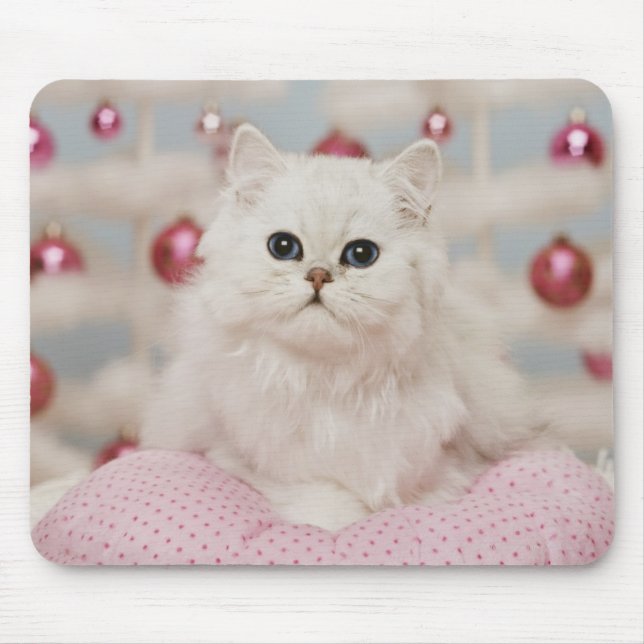 Persian cat sitting on pink pillow mouse mat (Front)