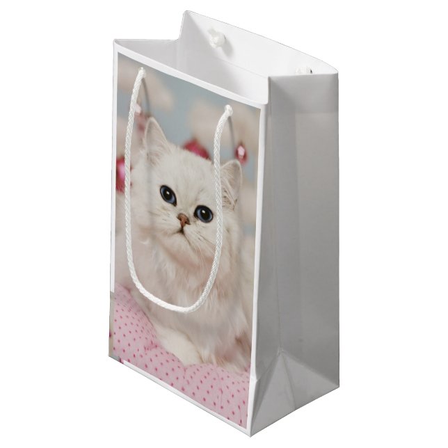 Persian cat sitting on pink pillow small gift bag (Front Angled)