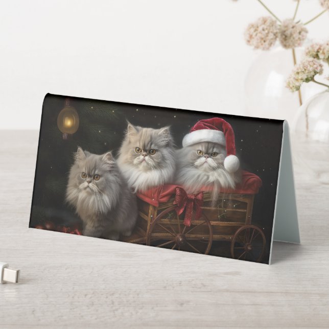 Persian Cat Snowy Sleigh Christmas Decor (In SItu (Table))