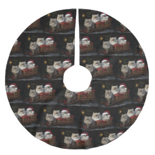 Persian Cat Snowy Sleigh Christmas Decor Brushed Polyester Tree Skirt