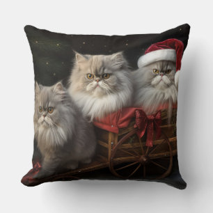 Persian Cat Snowy Sleigh Christmas Decor Cushion
