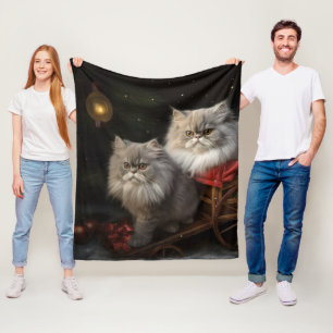Persian Cat Snowy Sleigh Christmas Decor Fleece Blanket