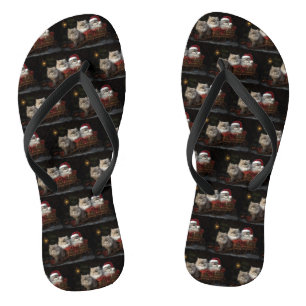 Persian Cat Snowy Sleigh Christmas Decor Flip Flops