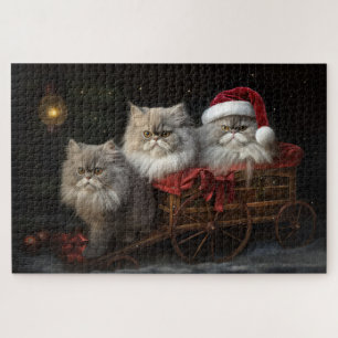 Persian Cat Snowy Sleigh Christmas Decor Jigsaw Puzzle