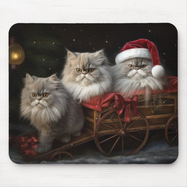 Persian Cat Snowy Sleigh Christmas Decor Mouse Mat (Front)