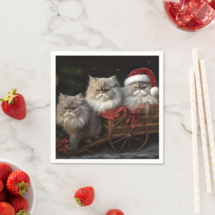 Persian Cat Snowy Sleigh Christmas Decor Napkin